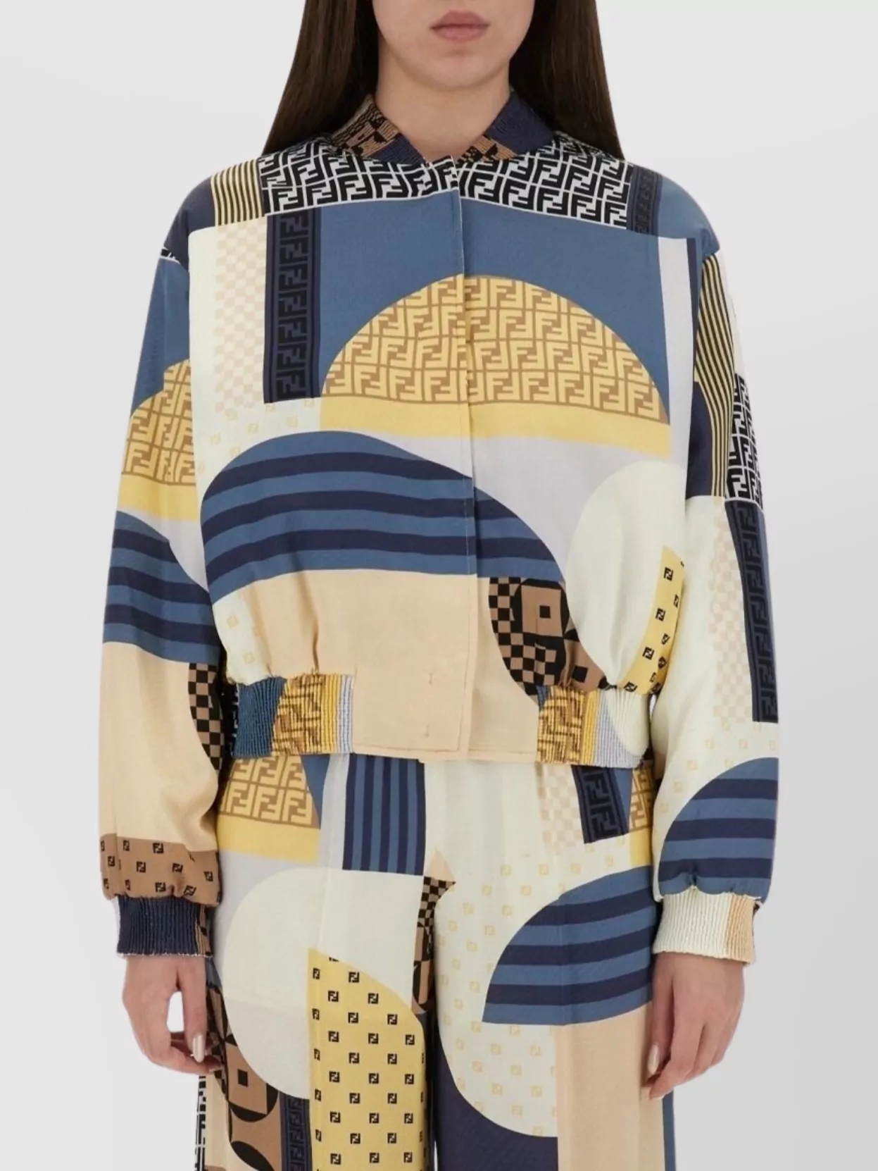 Fendi Elastic Hem Geometric Print Long Sleeves Ribbed Cuffs
