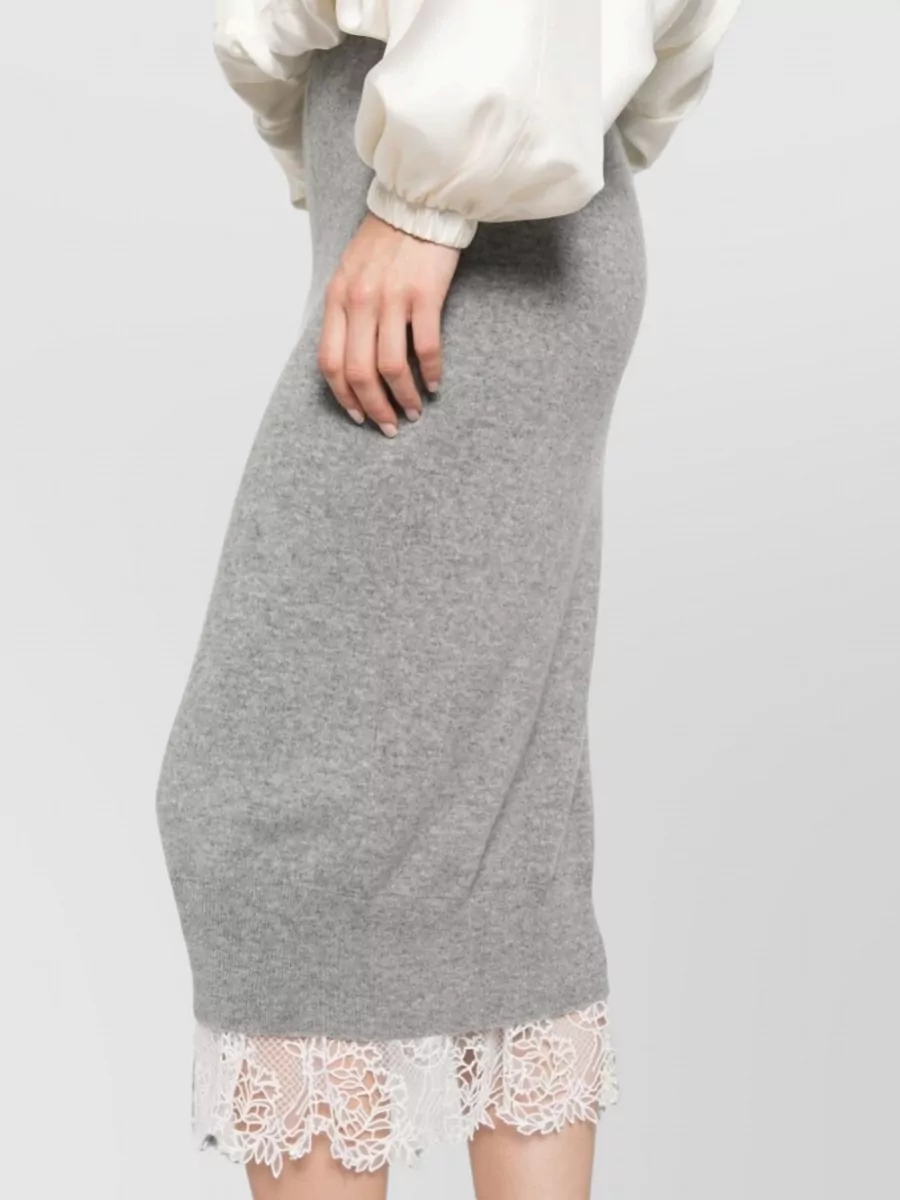 Ermanno Scervino Cashmere Knitted Lace Trim Midi Skirt