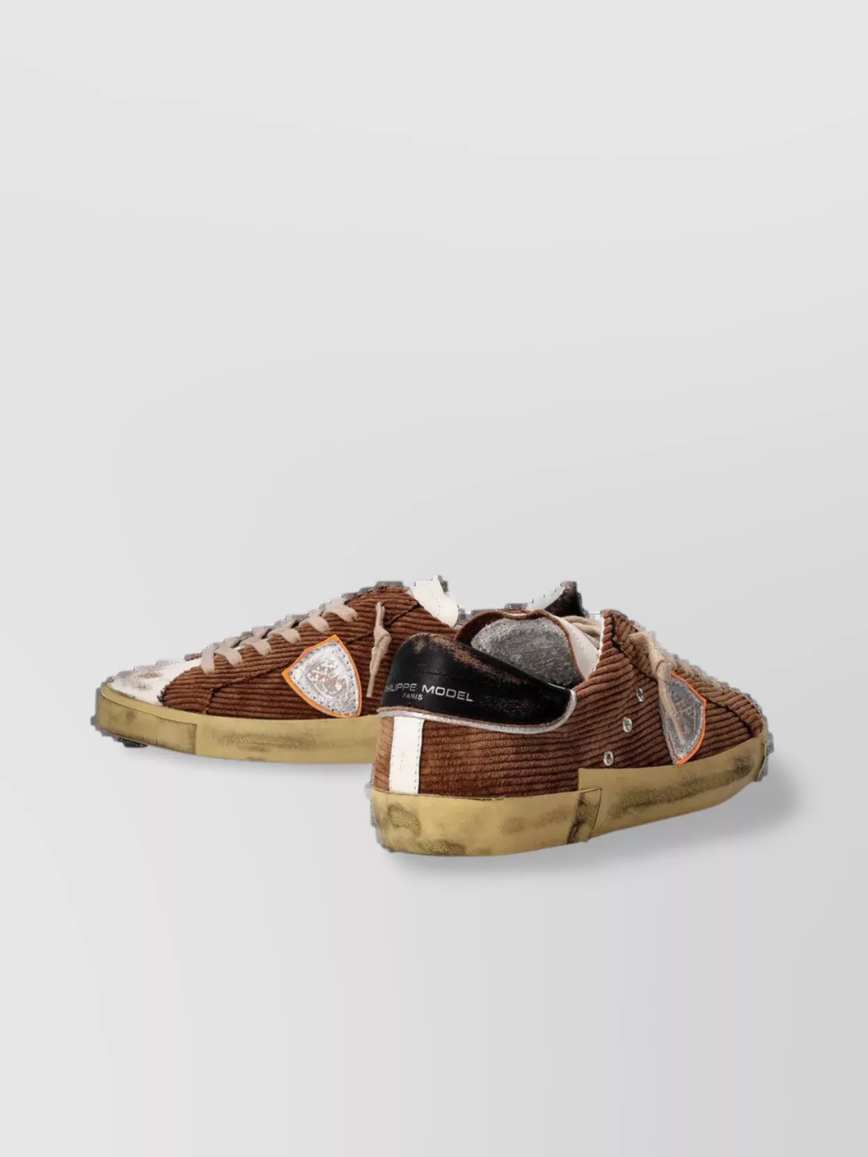 Philippe Model Corduroy Distressed Round Toe Rubber Sole Sneakers