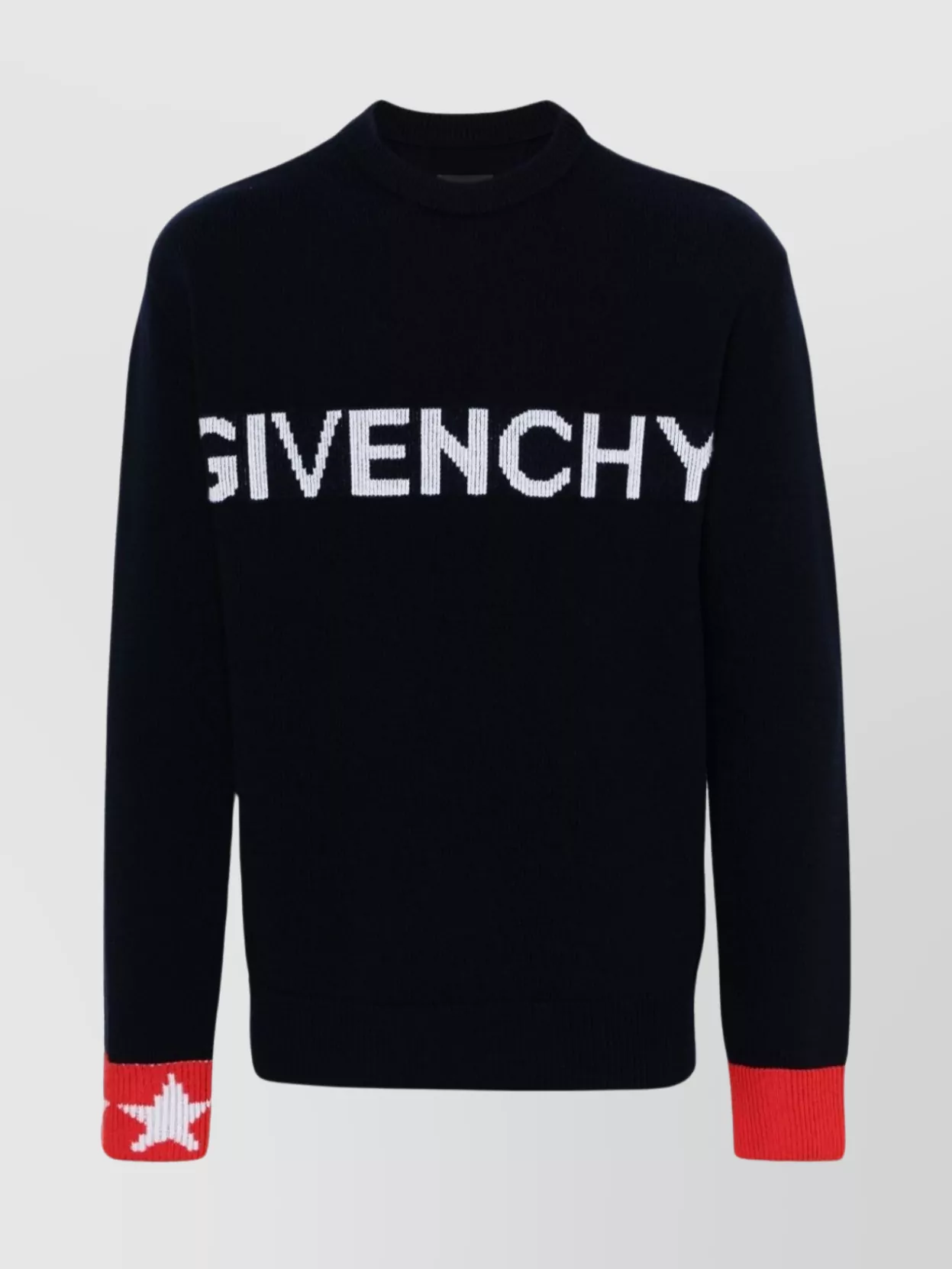 Shop Givenchy Ribbed Crewneck Sweater With Star Pattern In Black