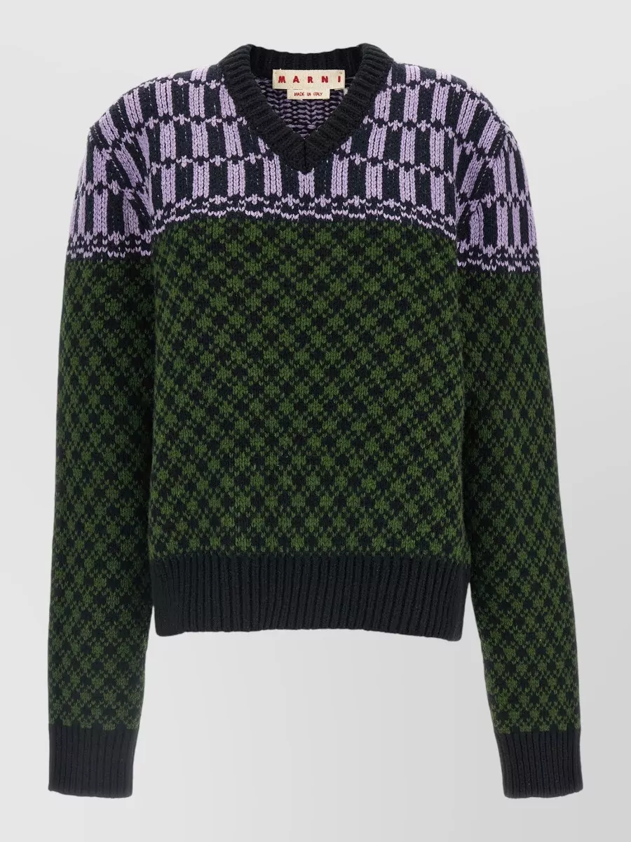 Marni Geometric jacquard v-neck wool sweater