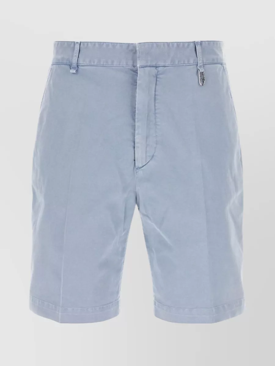 Shop Fendi Cotton Bermuda Shorts With Waist Belt Loops In Blue