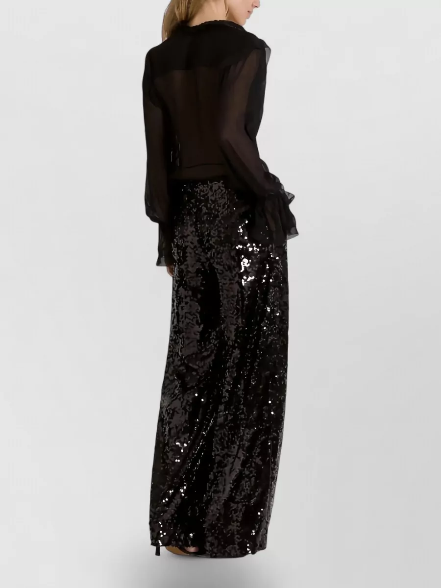 Alberta Ferretti High Waist Sequin Sheer Wide Leg Trousers