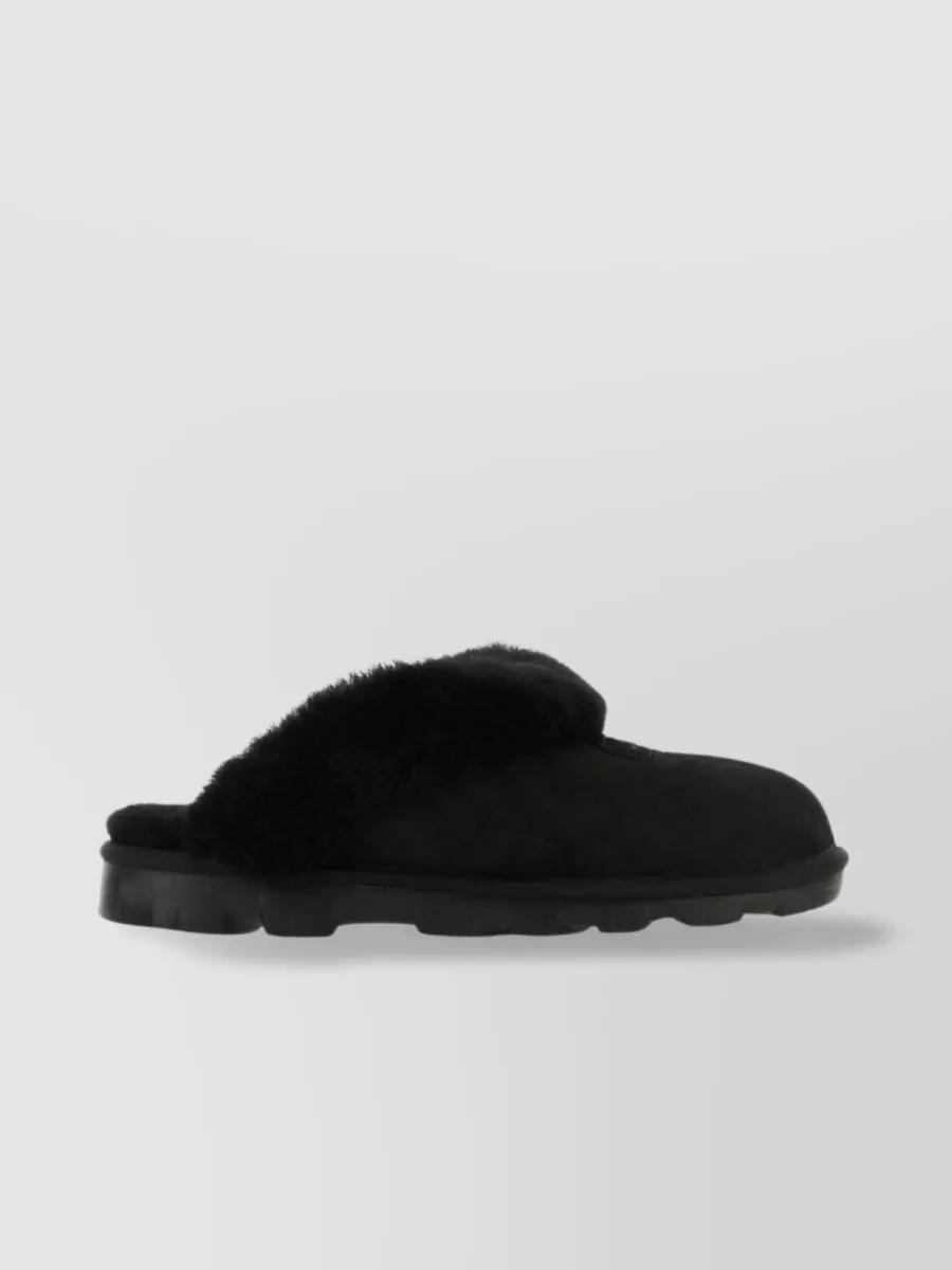 Shop Ugg Suede Coquette Slippers With Fur Trim In Black