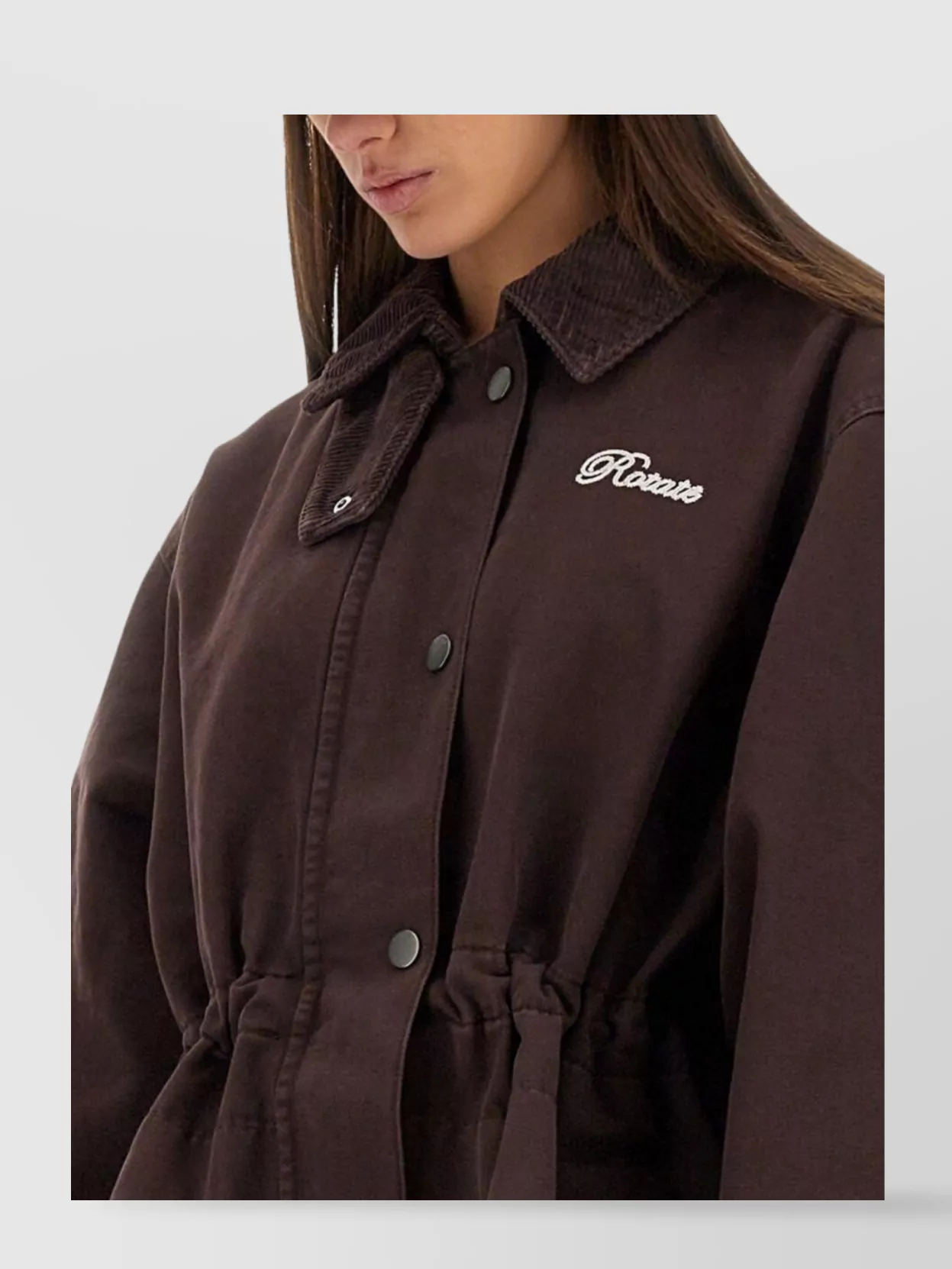 ROTATE BIRGER CHRISTENSEN COTTON JACKET WITH CORDUROY COLLAR AND DRAWSTRING WAIST