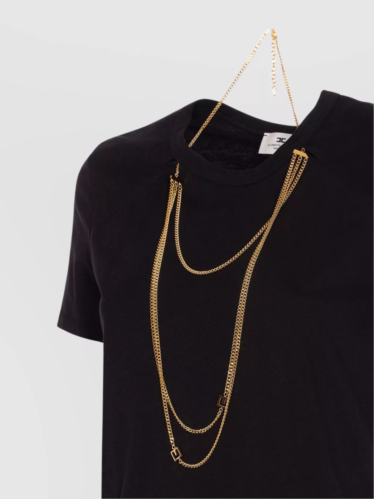 Elisabetta Franchi Logo T-Shirt With Chain Detail And Charms