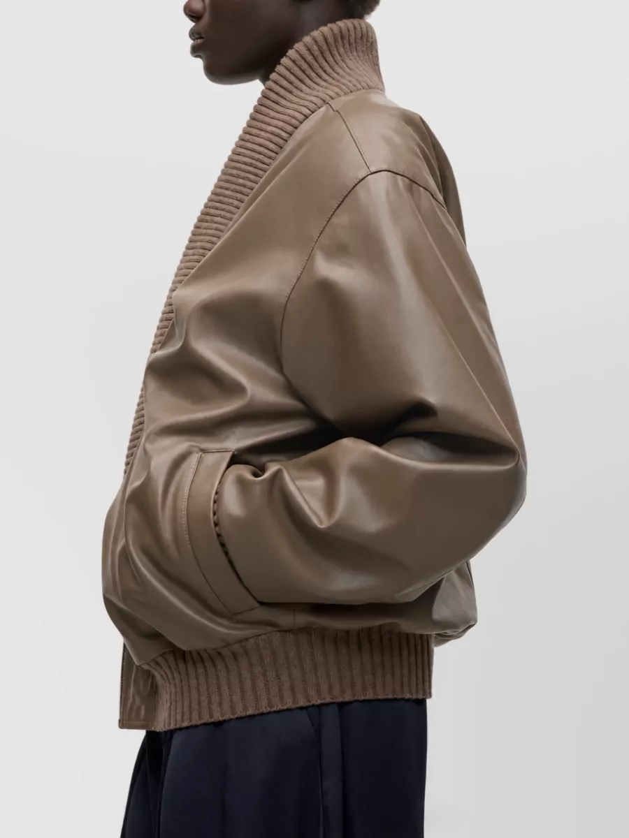 Victoria Beckham Leather Ruched Bomber Jacket