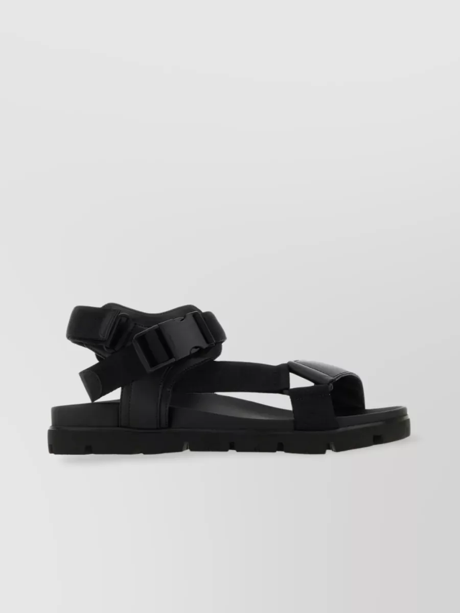 Shop Prada Nylon And Leather Open Toe Sandals In Black