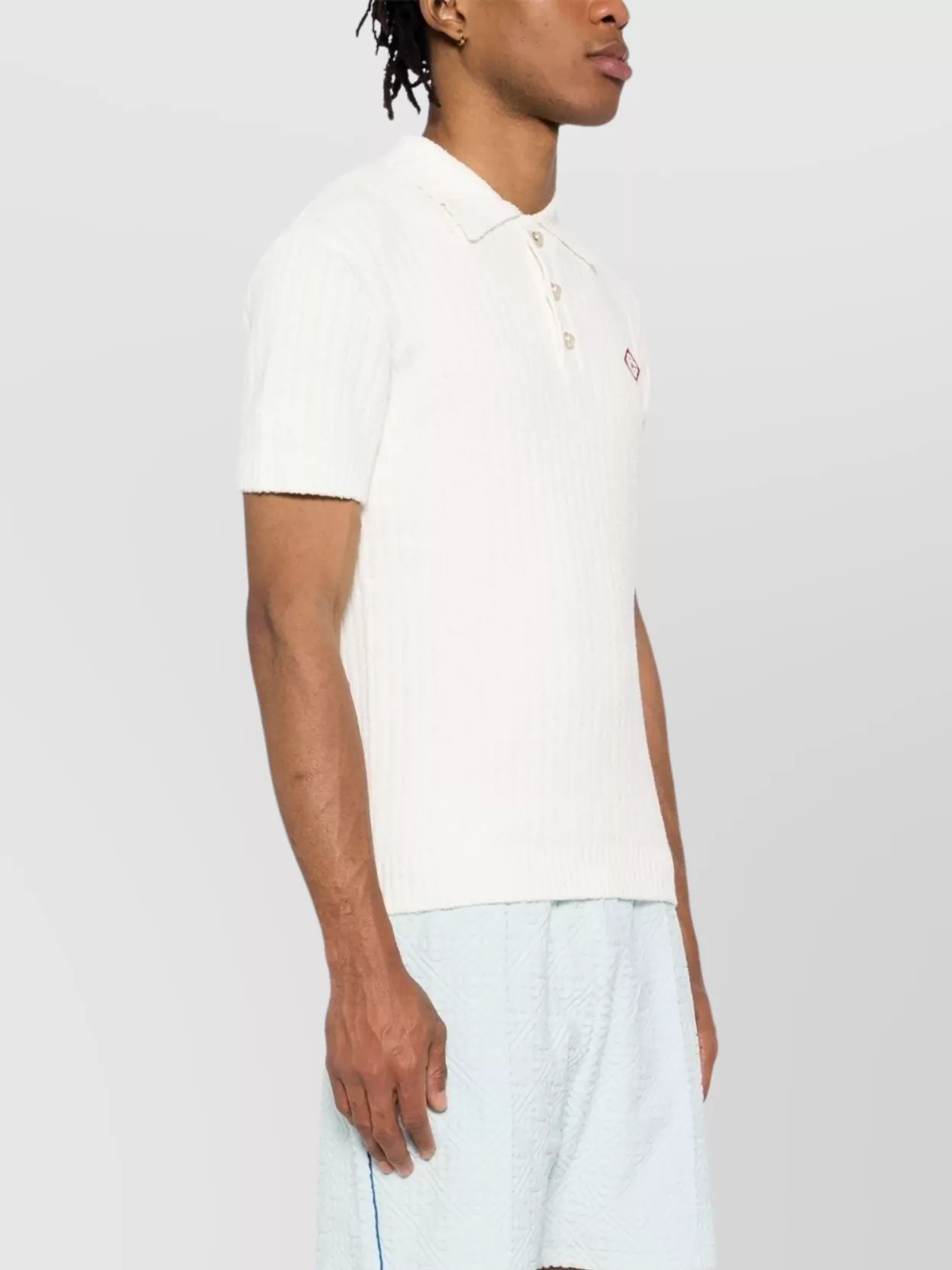 Casablanca Textured Cotton Blend Polo Shirt With Ribbed Collar