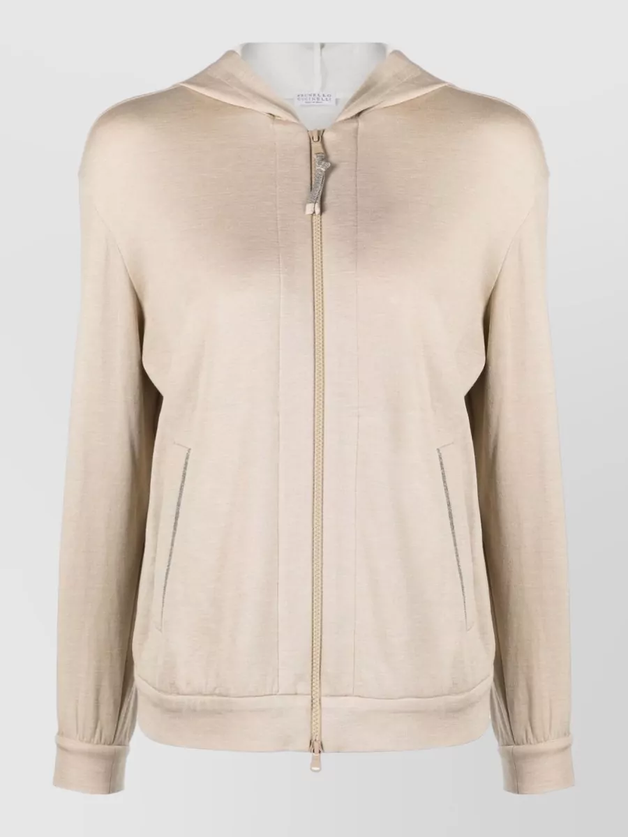 Brunello Cucinelli silk blend zip up hoodie