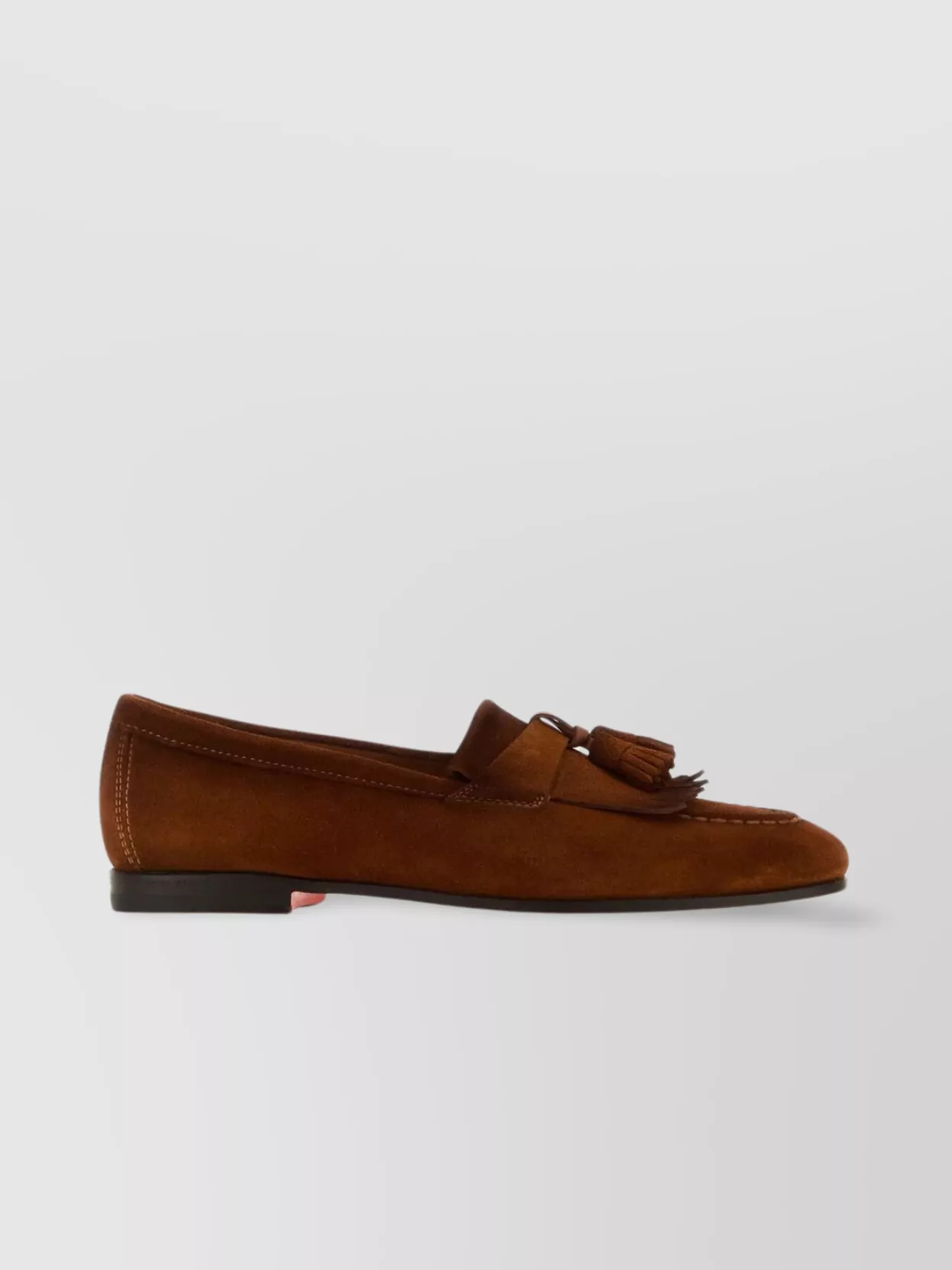 Shop Santoni Suede Loafers With Round Toe And Decorative Tassels