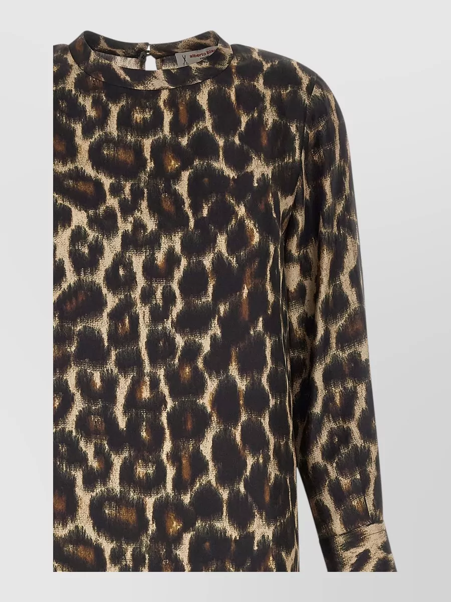Alberto Biani silk jaguar print long sleeve midi dress