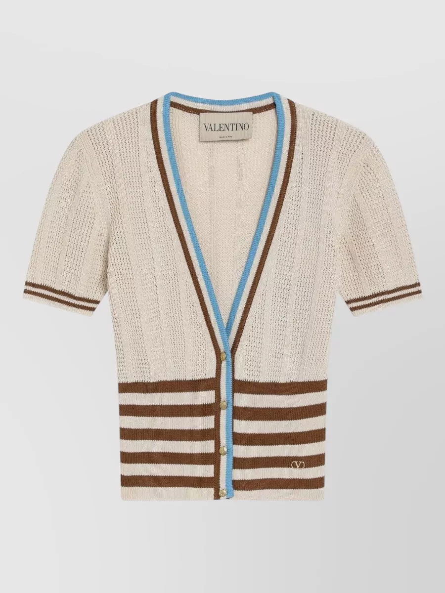 Valentino Garavani Openwork striped cotton cardigan