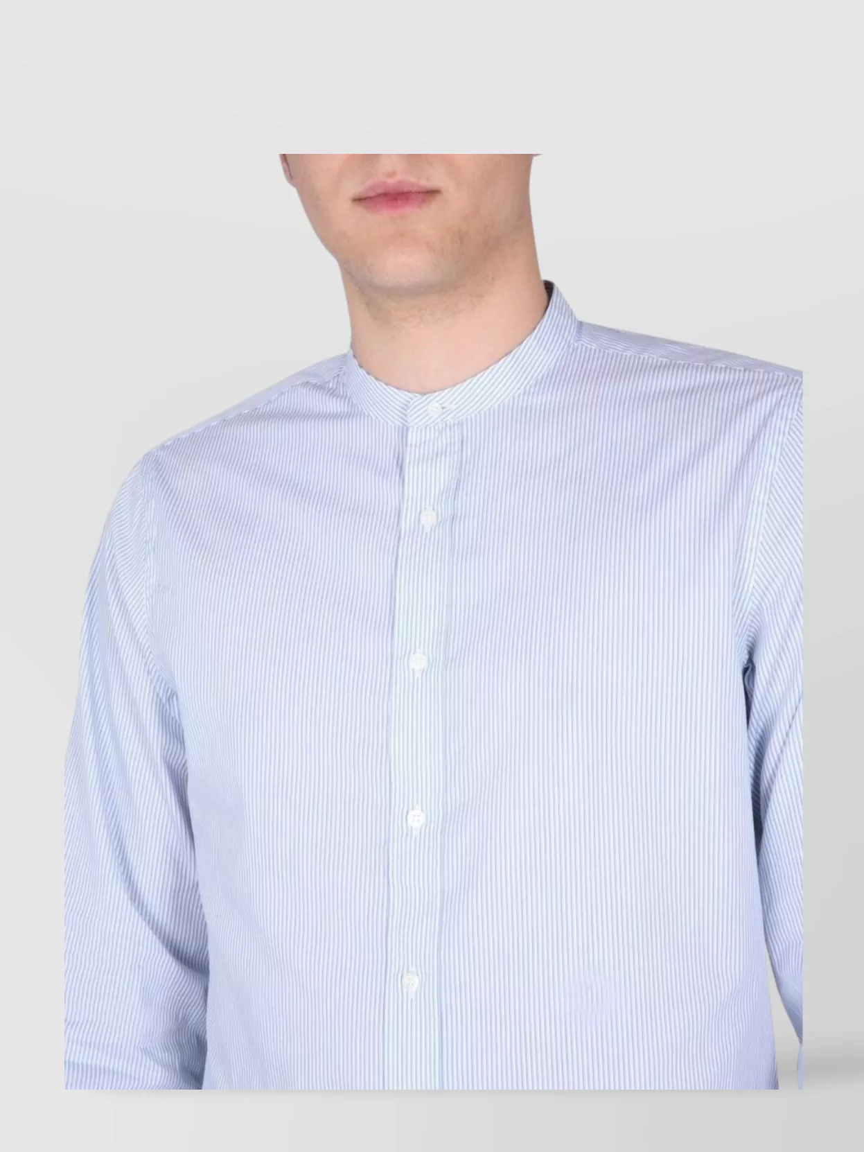 ASPESI STRIPED MANDARIN COLLAR SHIRT WITH LONG SLEEVES
