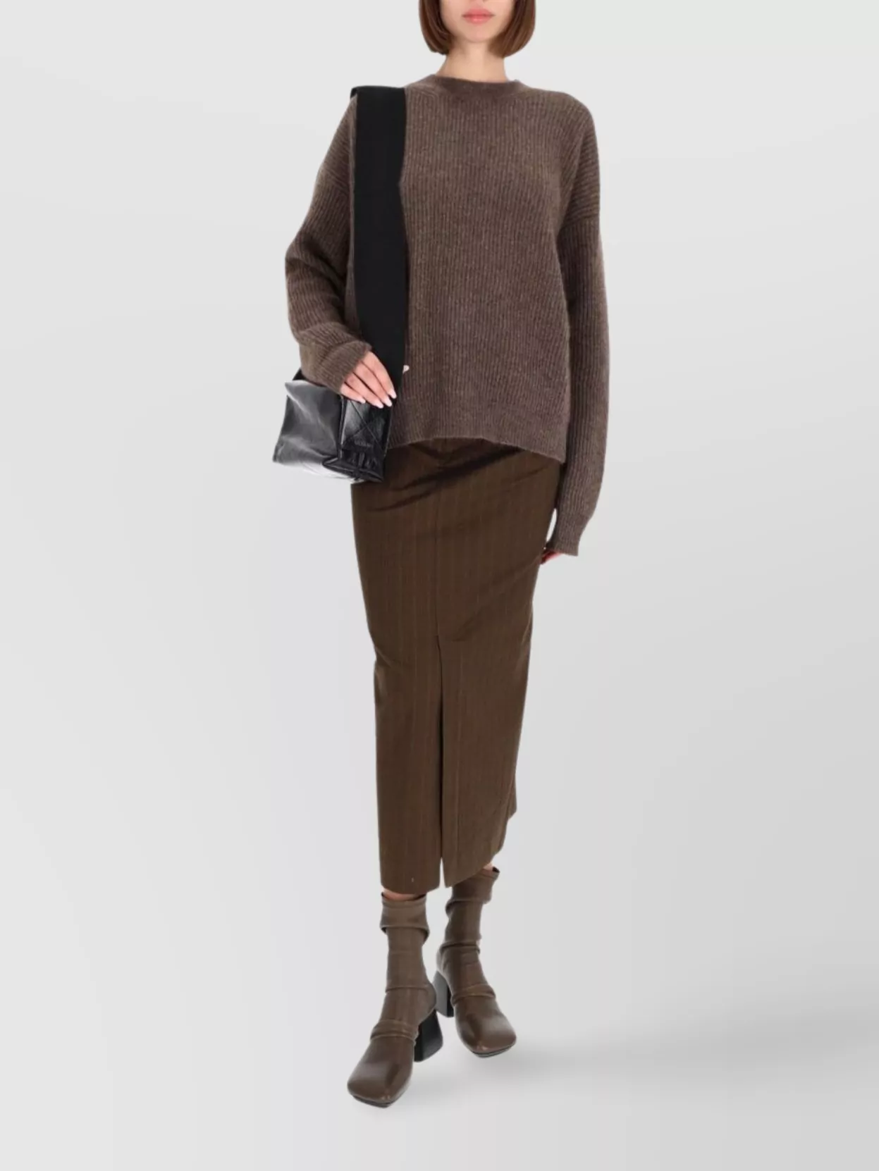 Uma Wang Cozy Knit Sweater Ribbed Texture In Brown