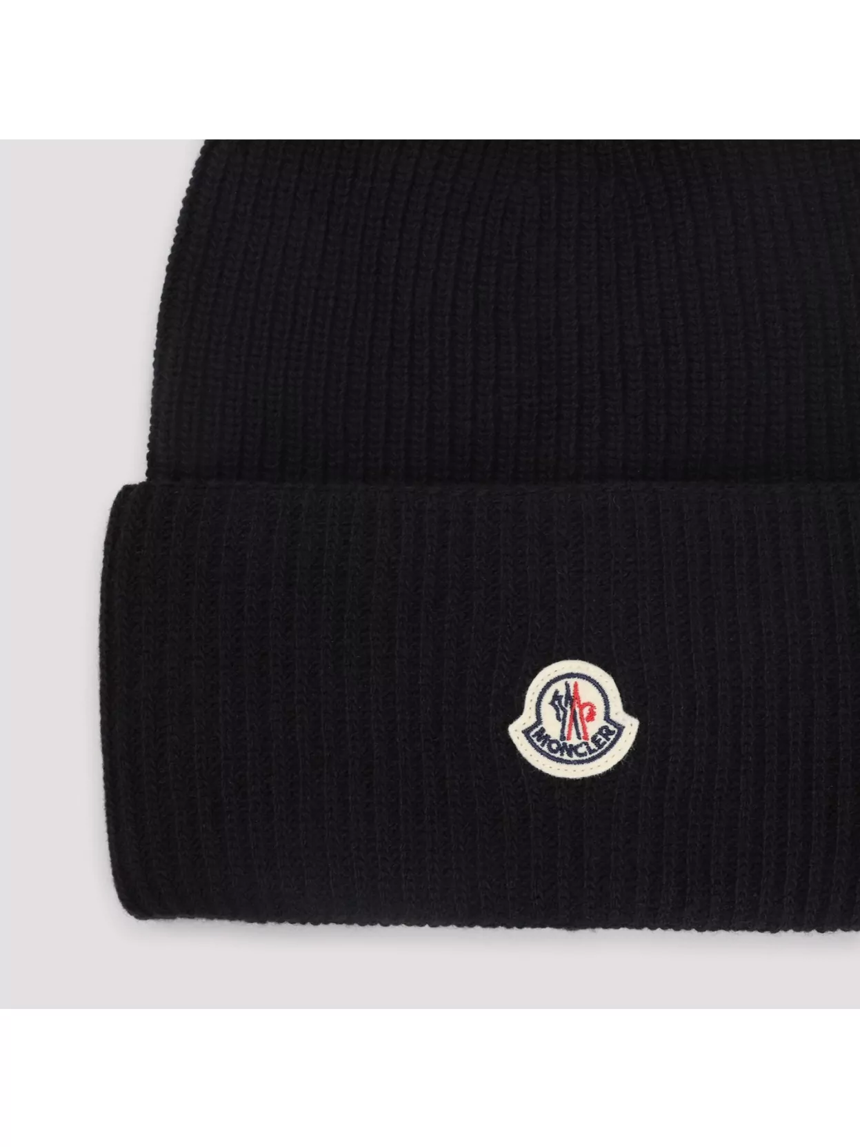 Moncler Ribbed Knit Carded Wool Beanie With Felt Logo Patch