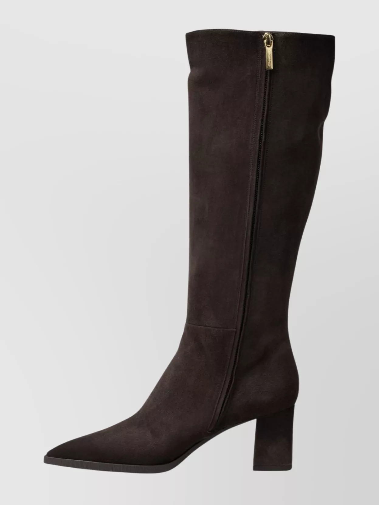Santoni Knee-High Suede Block Heel Boots