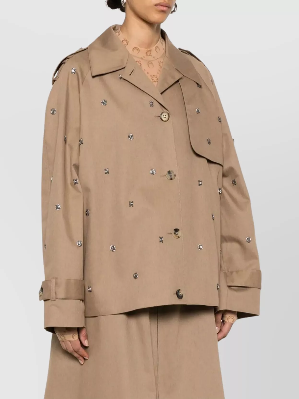 Golden Goose Crystals Embellished Oversized Short Trench Coat Clothing In Neutrals