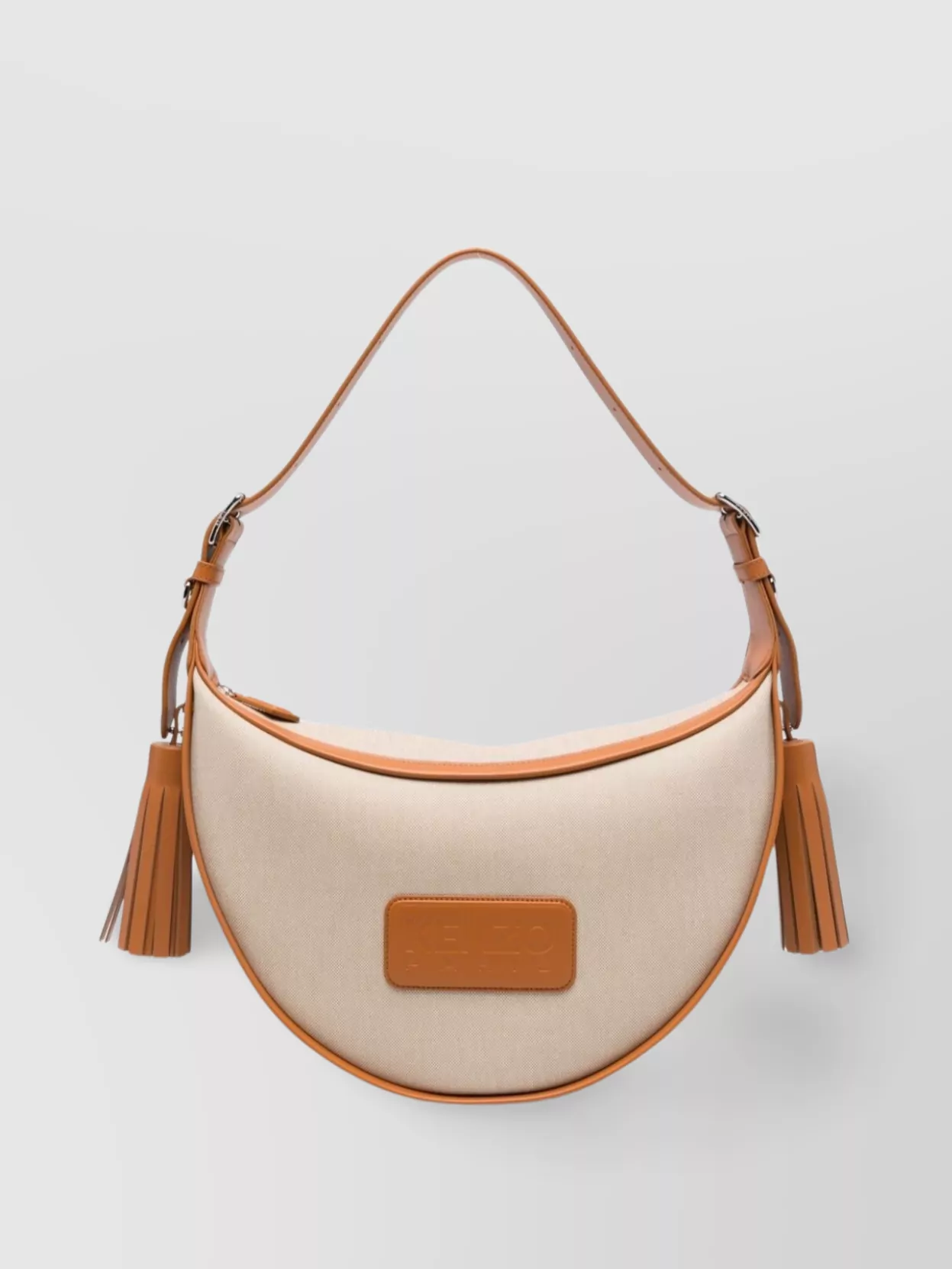 Shop Kenzo Canvas Medium Hobo Bag With Leather Trim In Beige