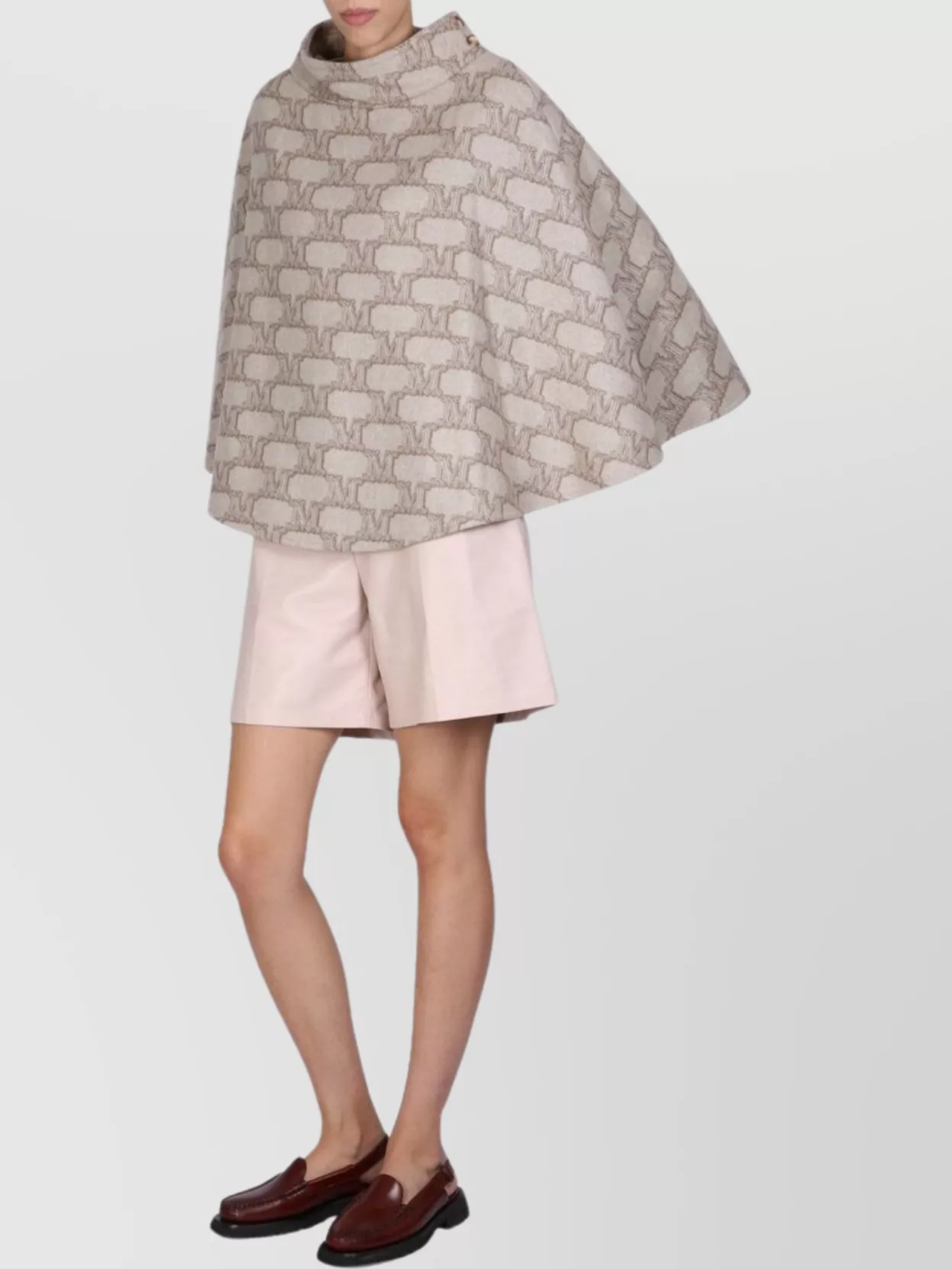 Max Mara Cape With Jacquard Pattern And Button Detail In Gray
