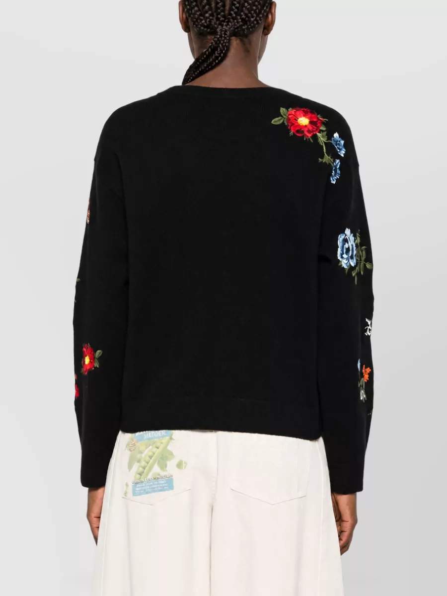 Alice + Olivia Ribbed Floral-Embroidered Sweater