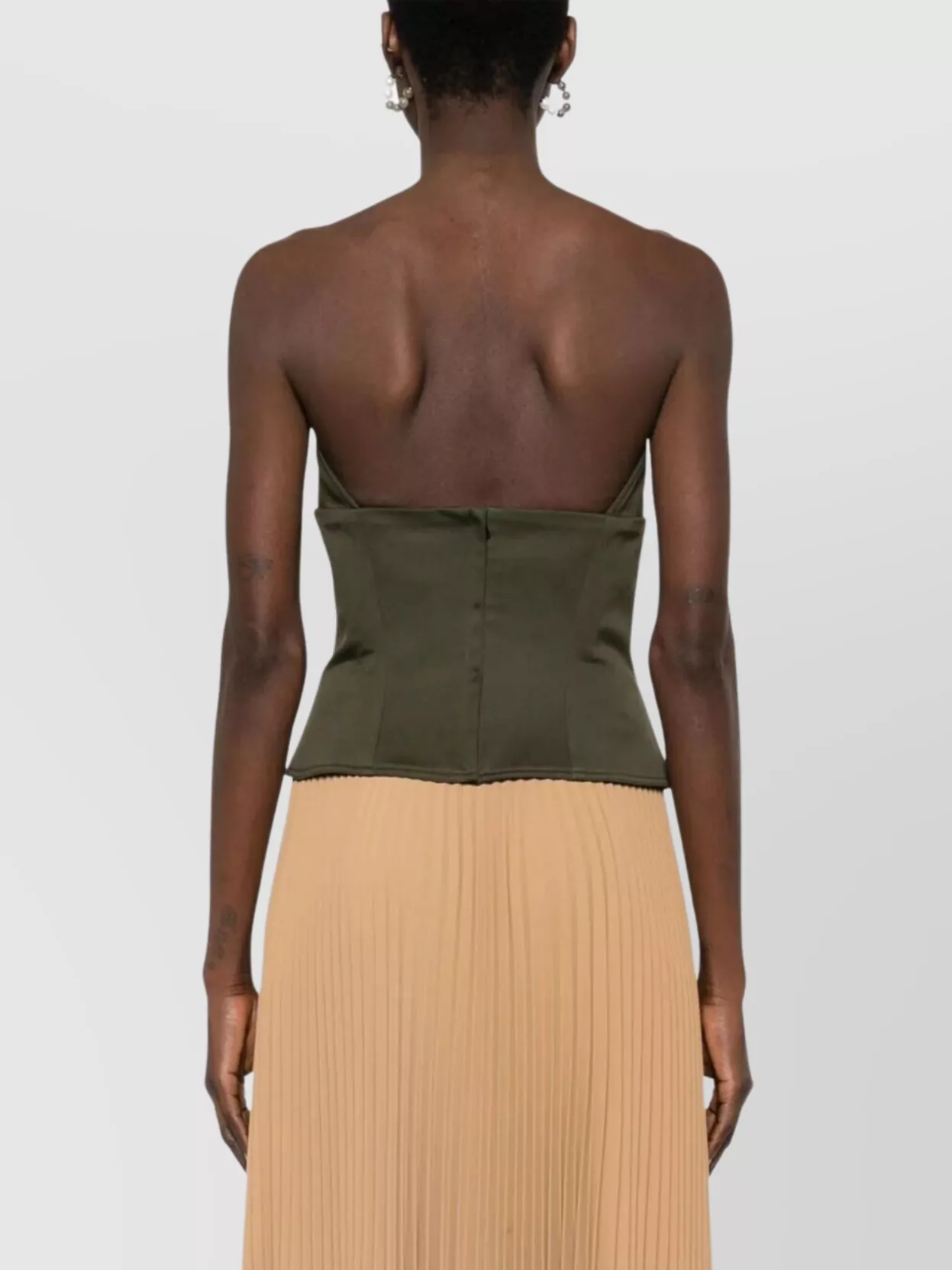 Max Mara Strapless Pleated Top Asymmetric Hem In Green