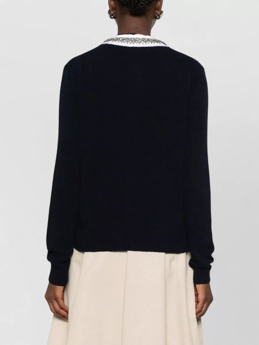 Prada Crystal Embellished Ruffled Wool Cashmere Cardigan