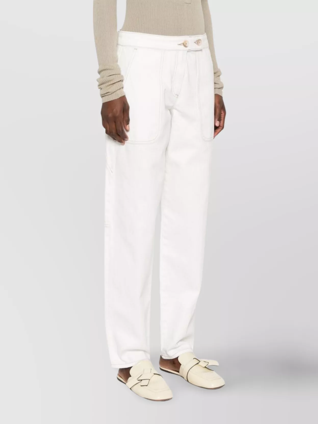 Shop Emporio Armani Cotton Trousers Button Detail