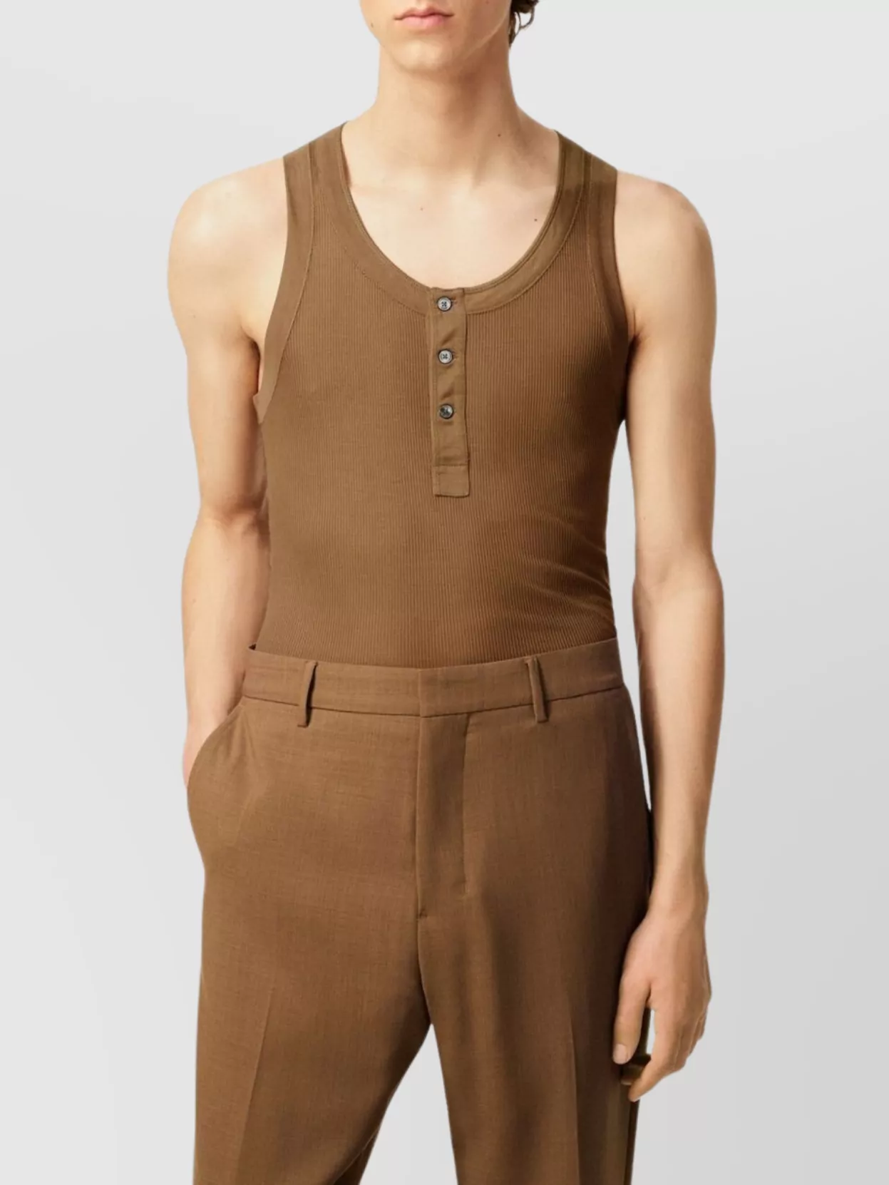 Ami Paris Sleeveless Scoop Neck Ribbed Texture T-Shirt