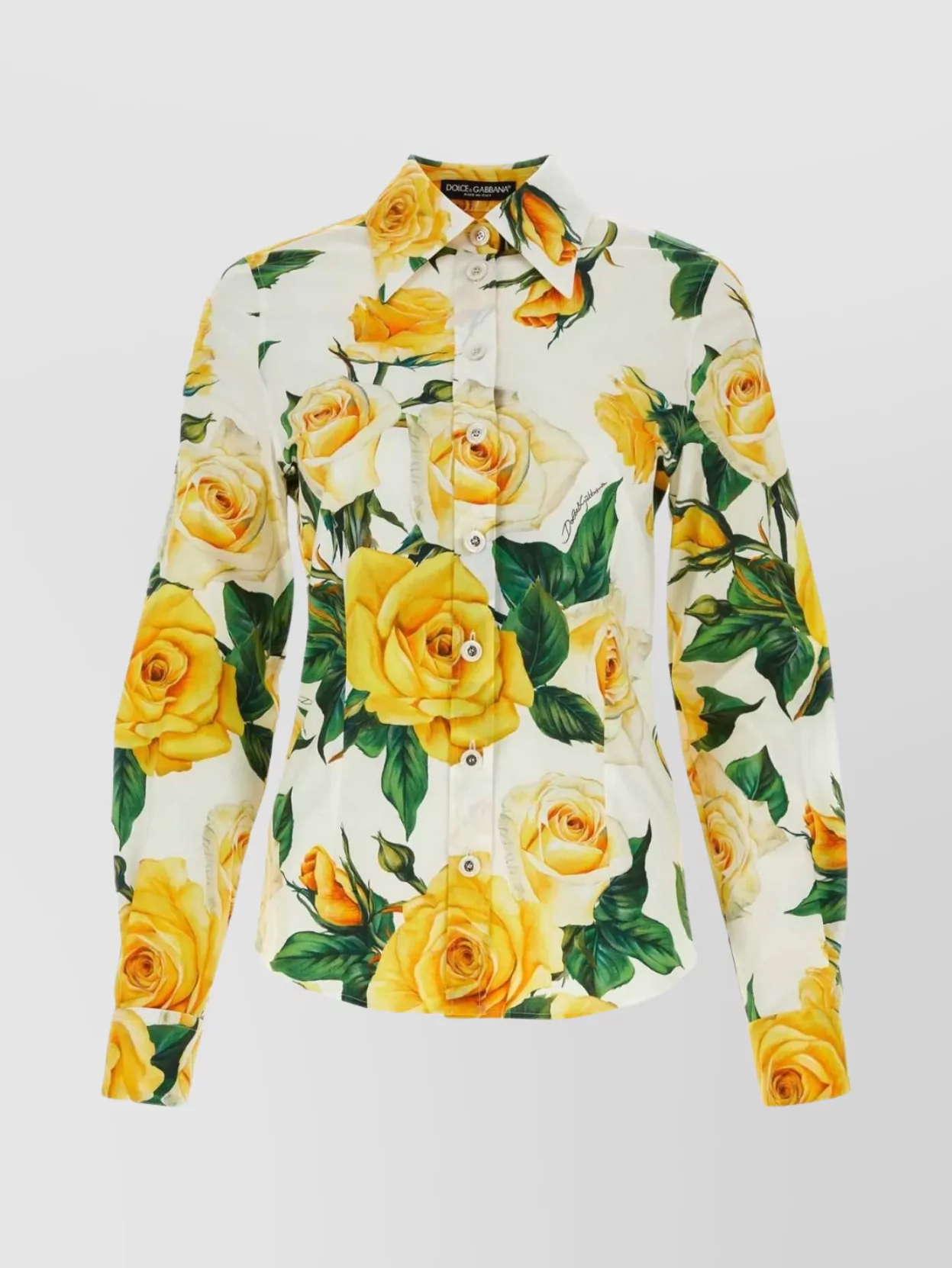 Shop Dolce & Gabbana Floral Print Stretch Poplin Shirt