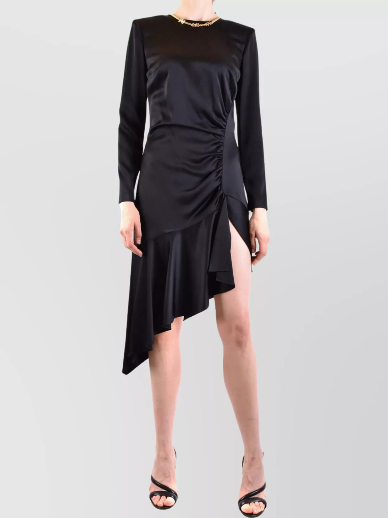 Elisabetta Franchi Black Asymmetric Dress With Necklace In Black