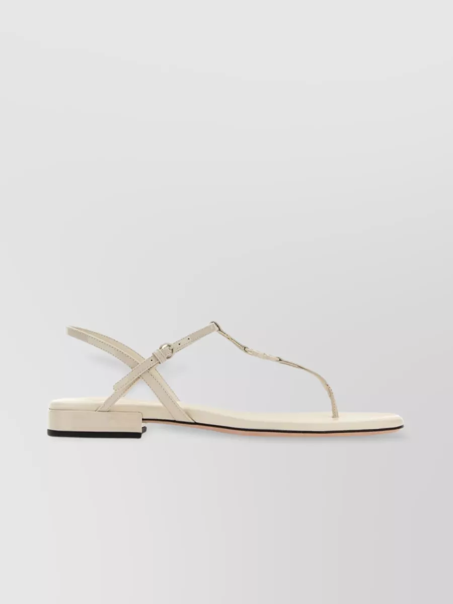 Shop Miu Miu Leather Sandals With Square Toe And Cross Strap In Cream