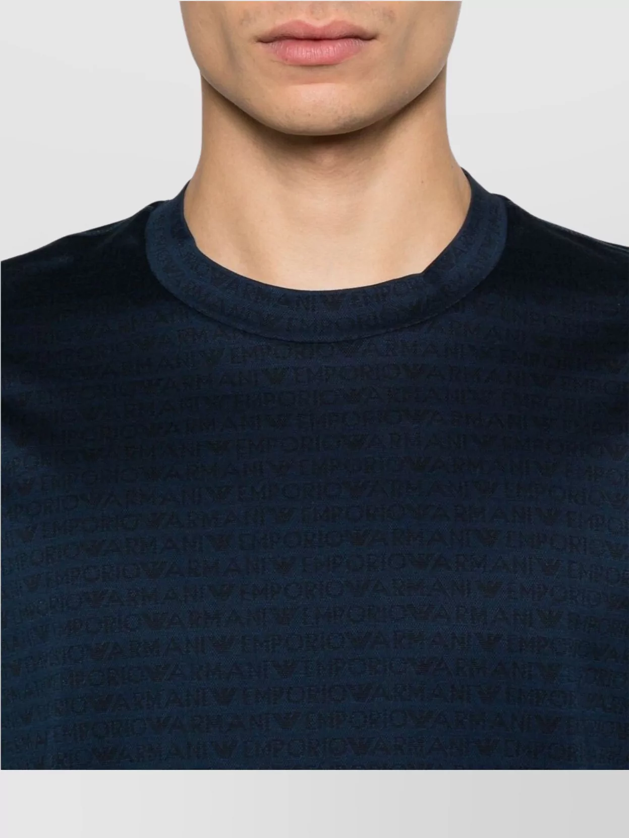 Emporio Armani Logo Print Crew Neck Cotton T-shirt In Blue