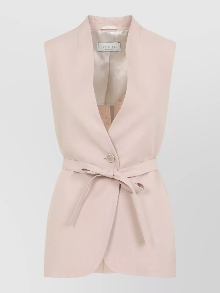 Peserico Belted Waist Sleeveless Jacket V Neckline