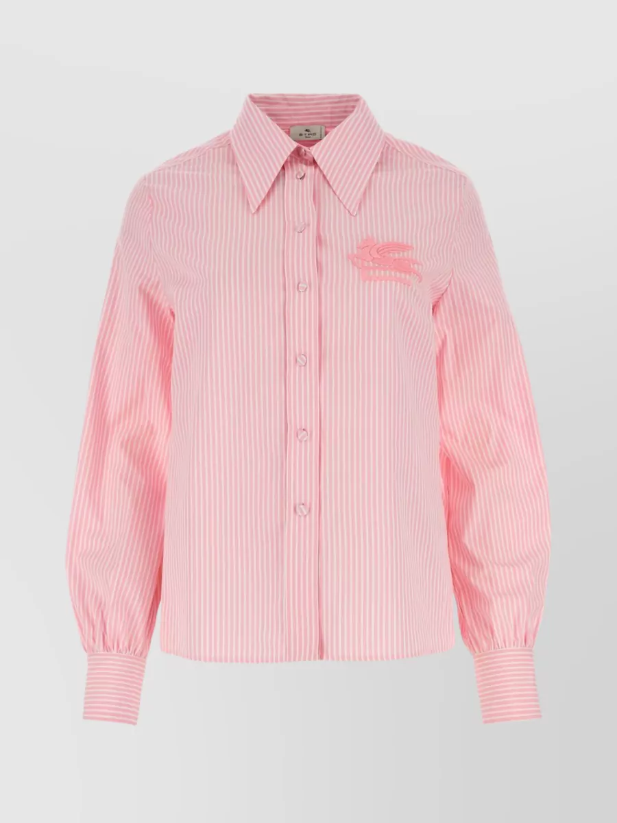 Shop Etro Striped Embroidered Cotton Poplin Shirt In Pastel
