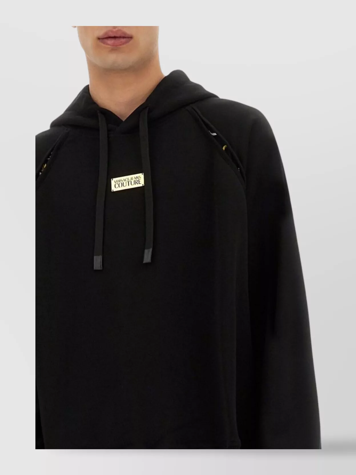 Shop Versace Jeans Couture Hoodie With Drawstring Hood And Ribbed Finish