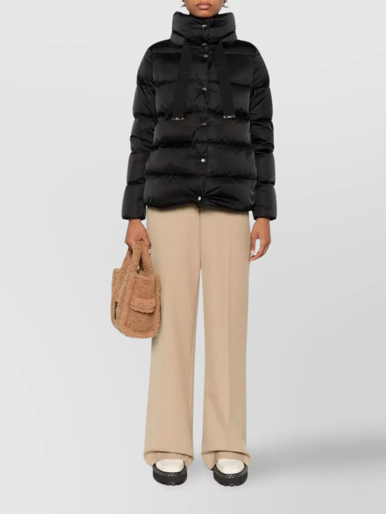 Herno High Neck Padded Cape Jacket In Gray