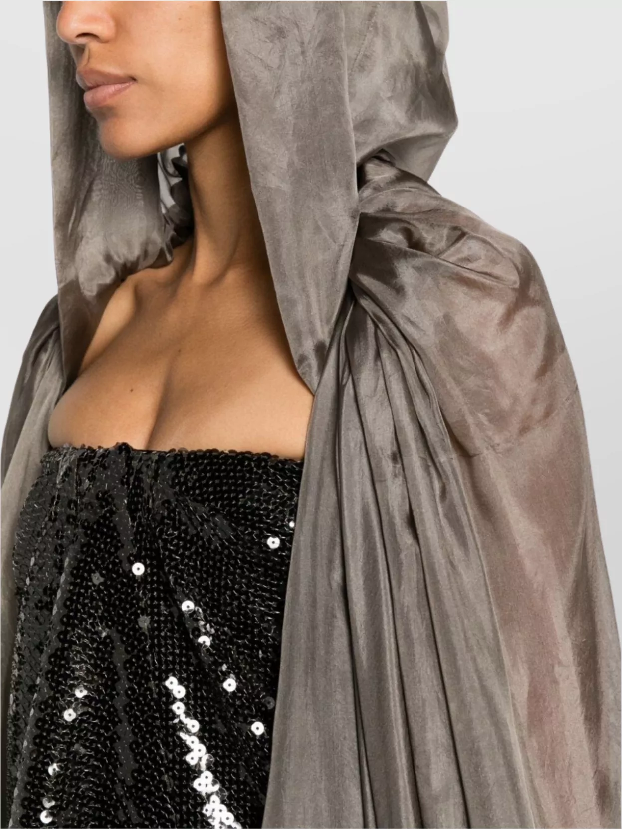 Rick Owens Draped Silk Hooded Coat Floor-Length