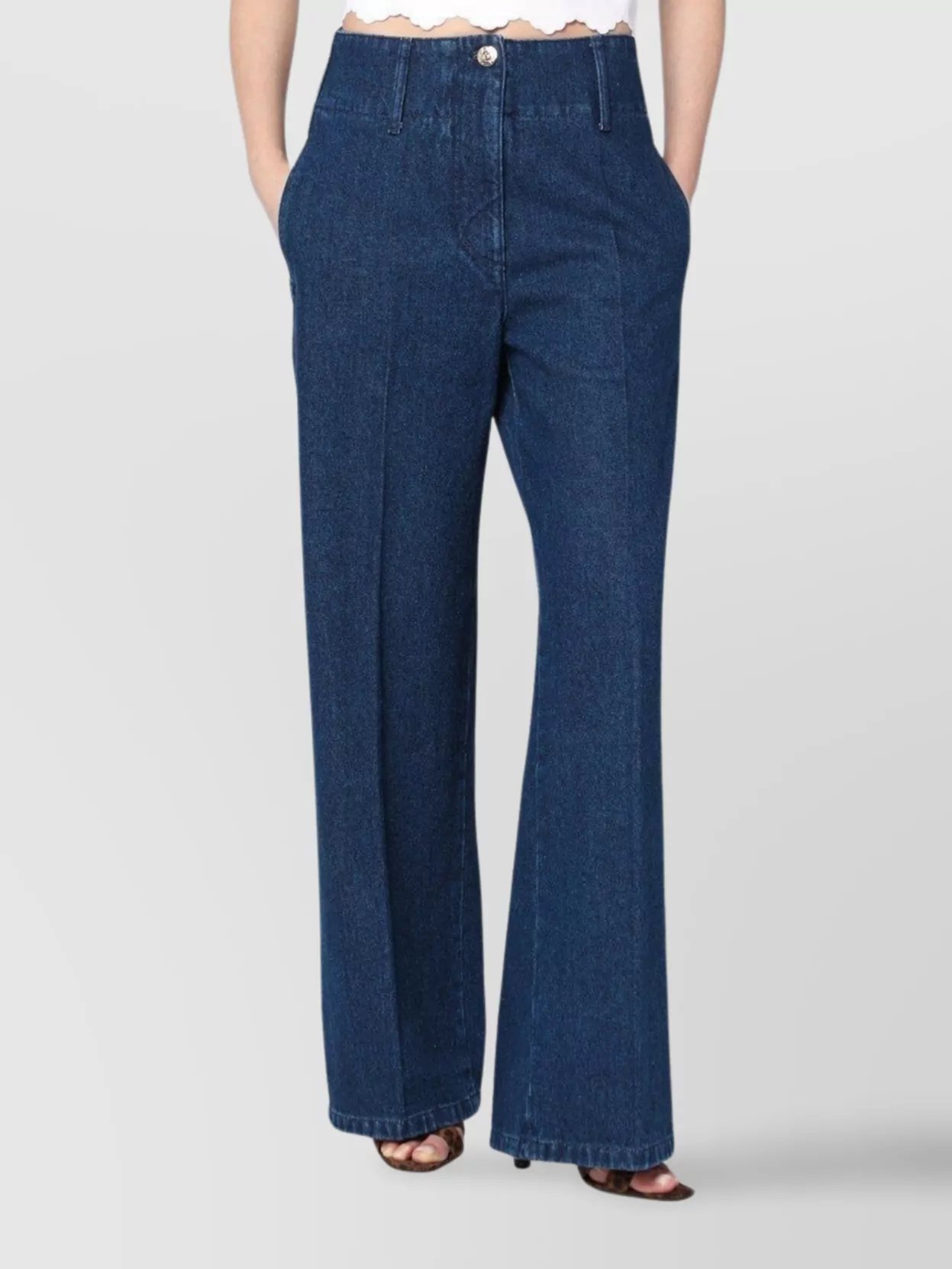 Patou Wide Leg Denim Jeans With Pockets And Loops In Blue