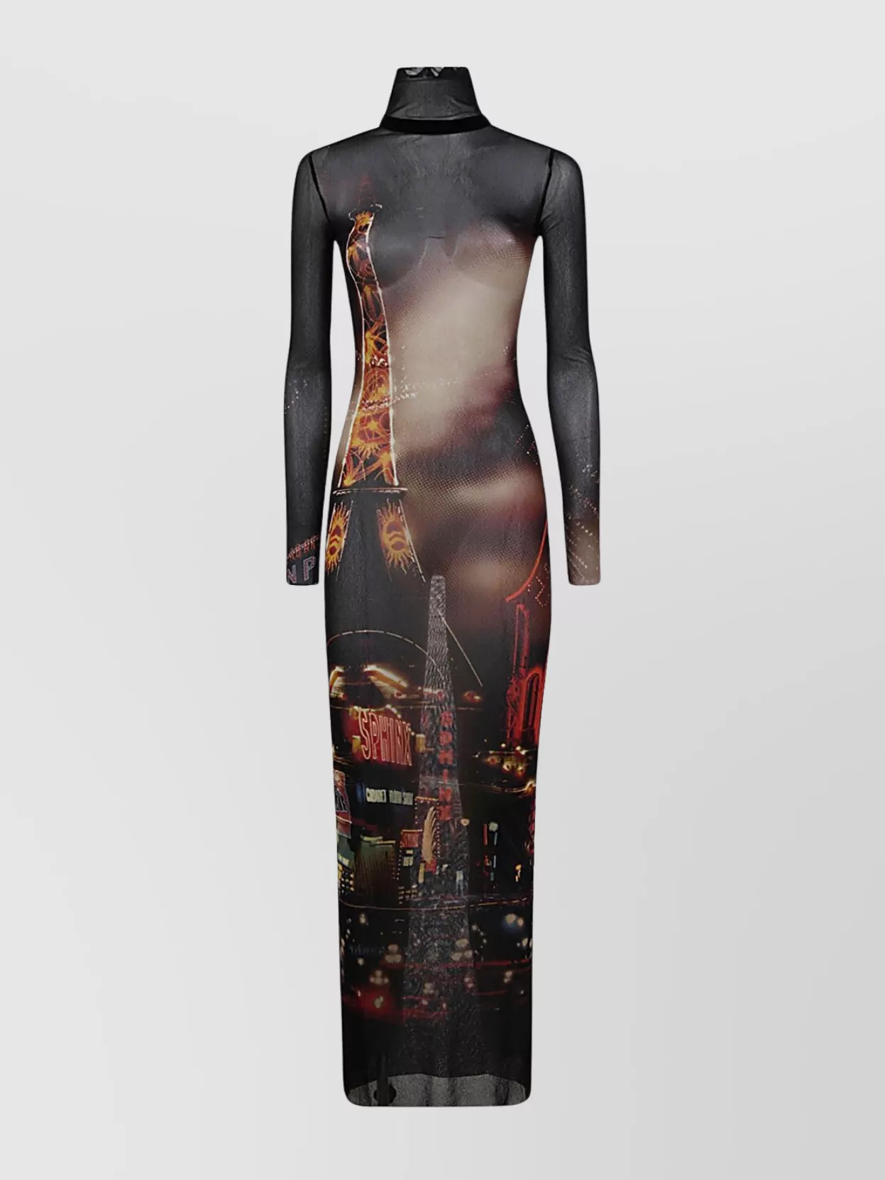 Jean Paul Gaultier Mesh Long Dress Printed "pigalle" In Black