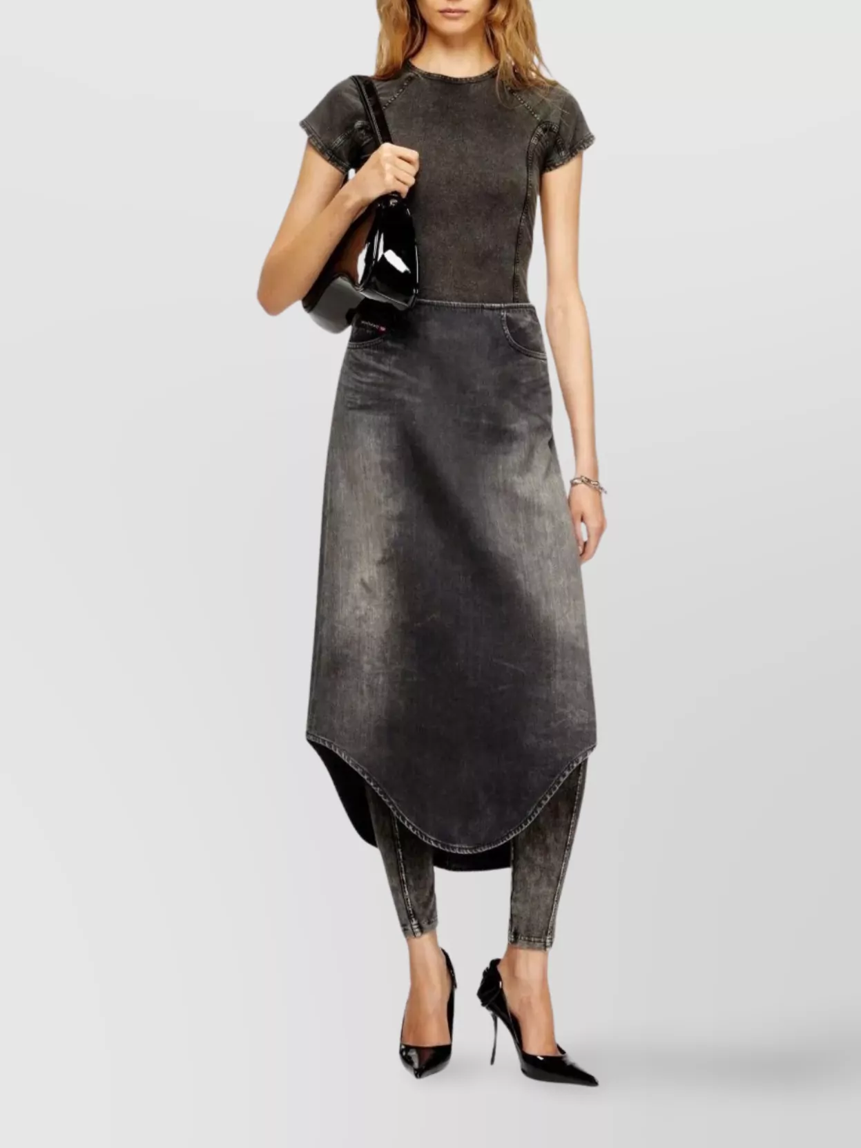 Diesel Asymmetric Denim Skirt Belt Loops