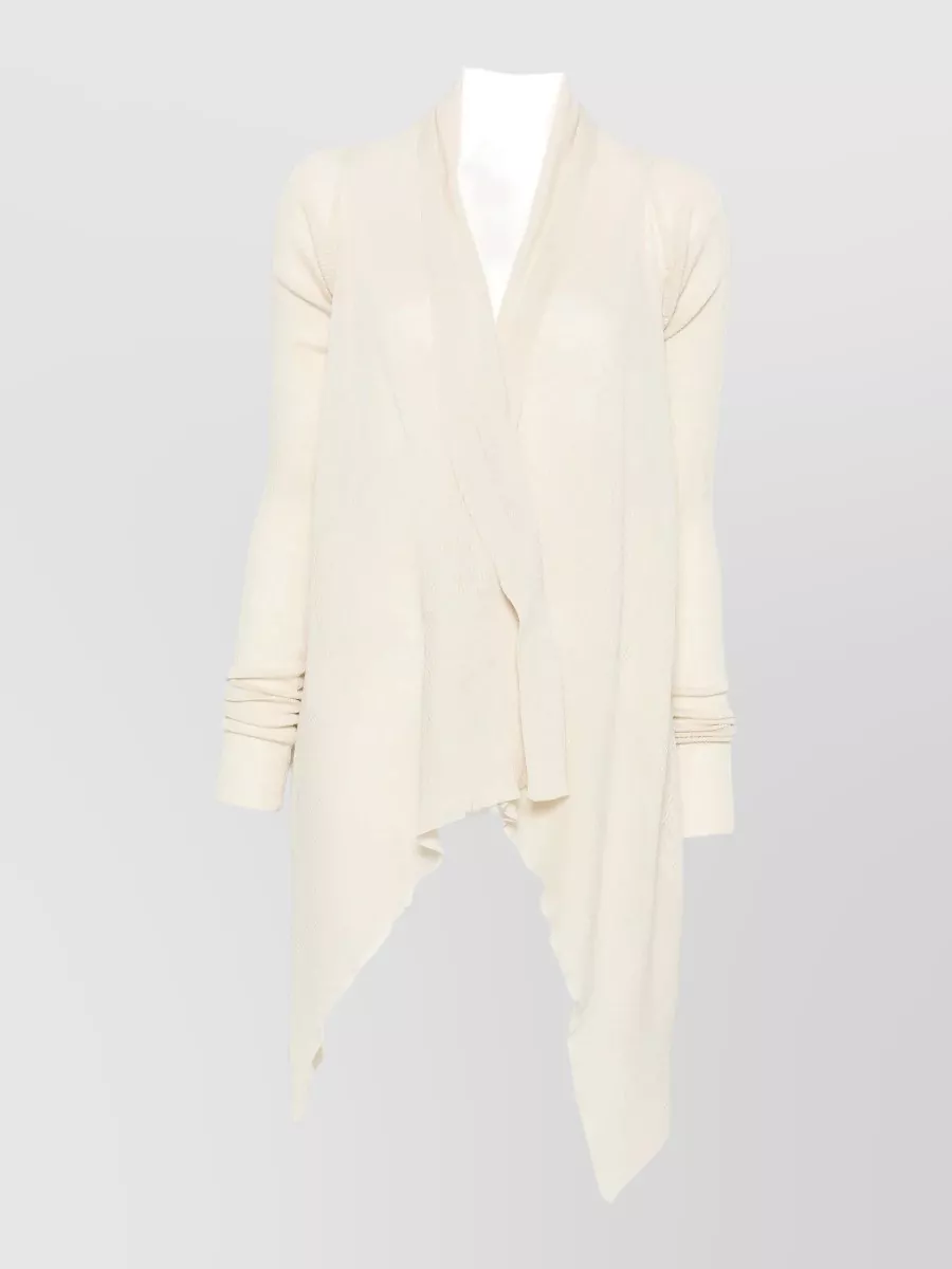 Rick Owens Virgin Wool Ribbed Open Front Cardigan In White