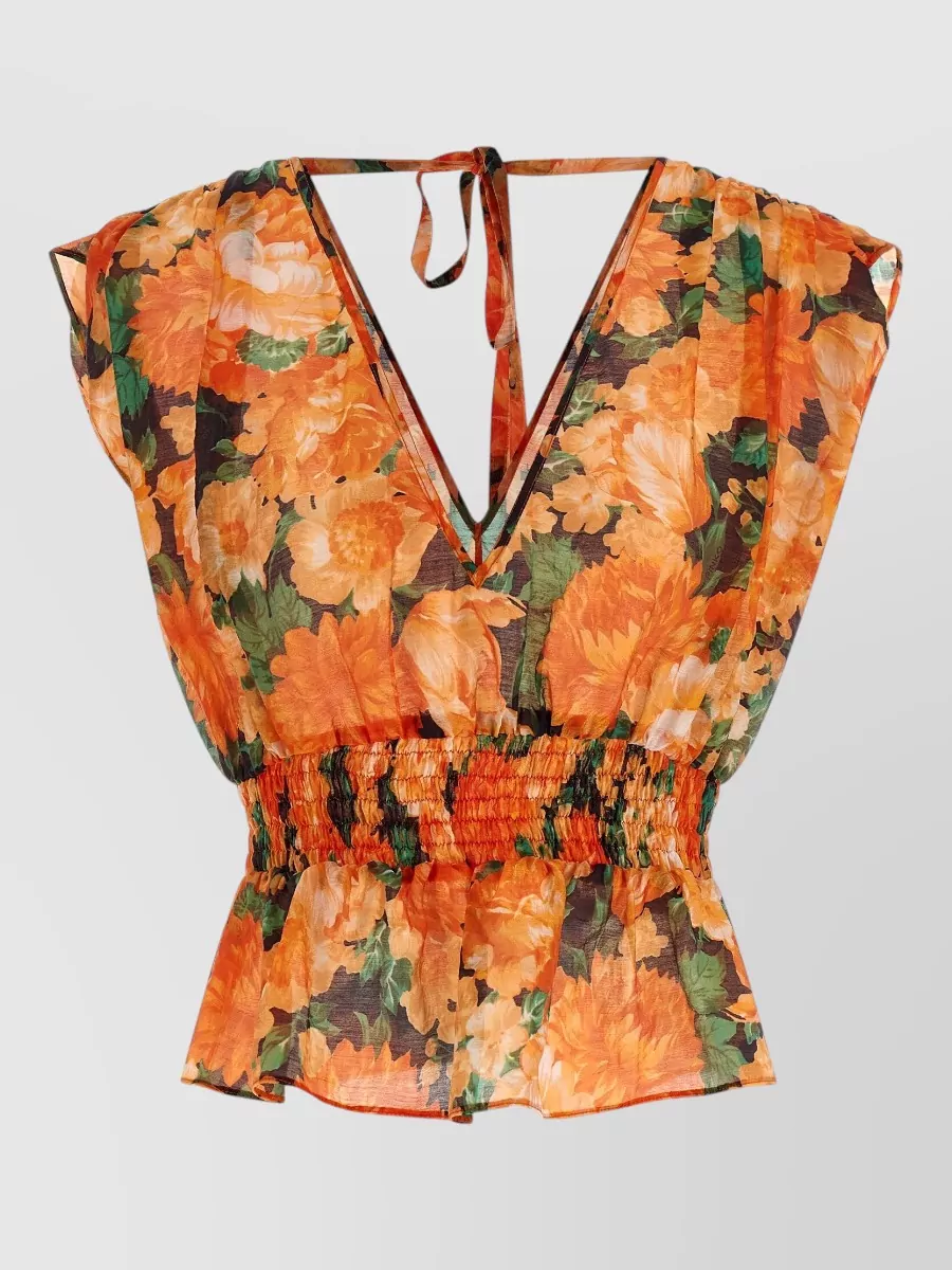 Pinko Printed V-Neck Cropped Blouse