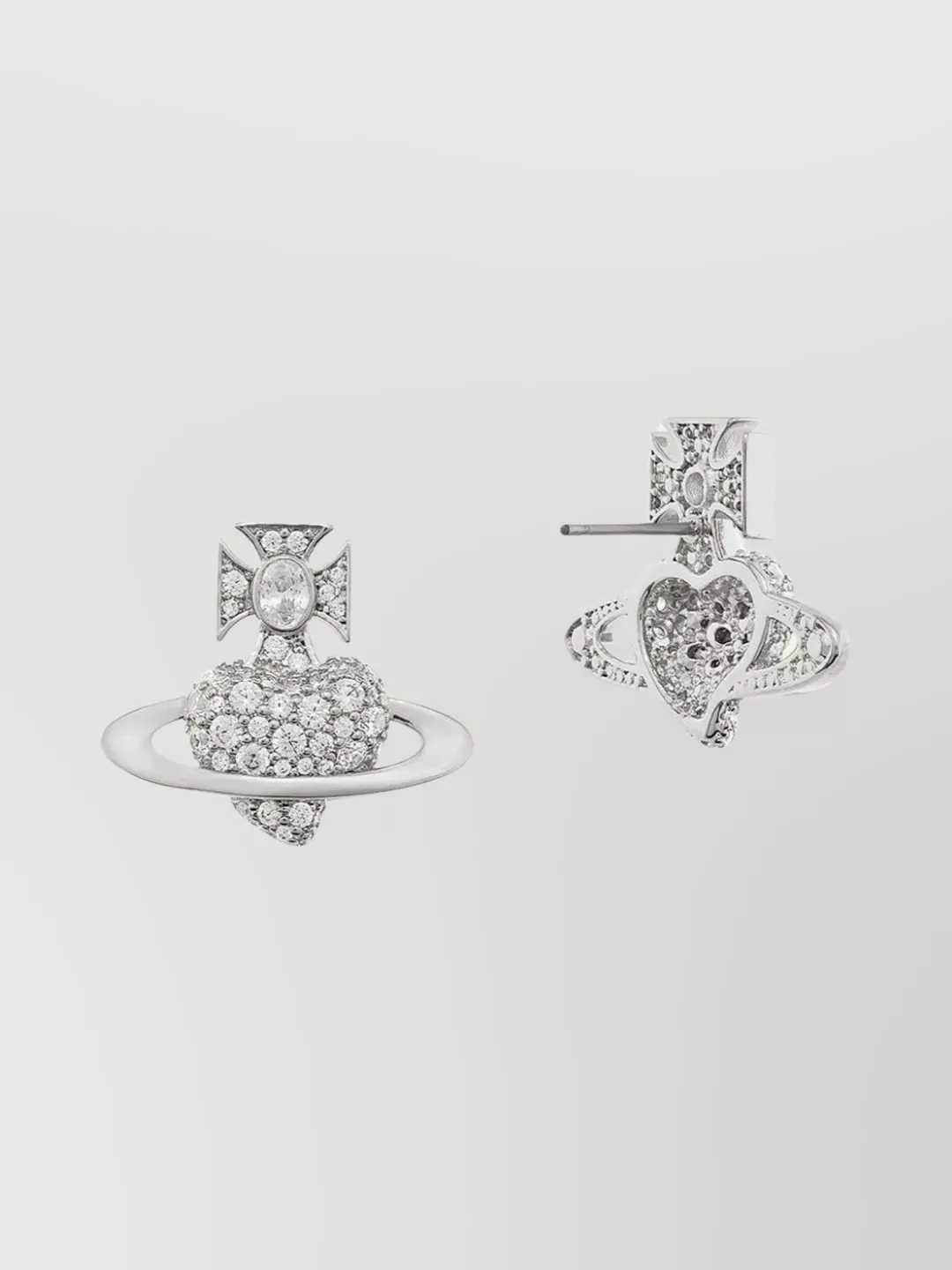 Vivienne Westwood Heart Shaped Crystal Stud Earrings In Metallic