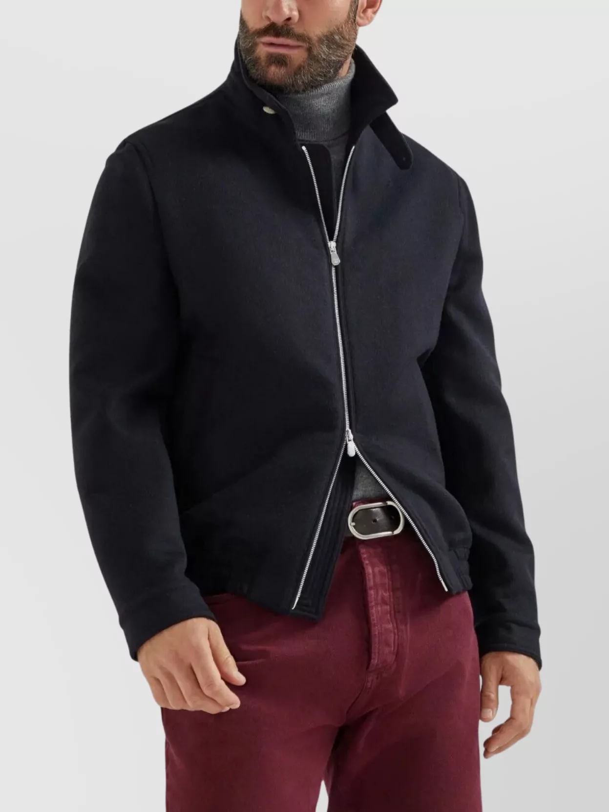 Brunello Cucinelli High Collar Wool Bomber Jacket