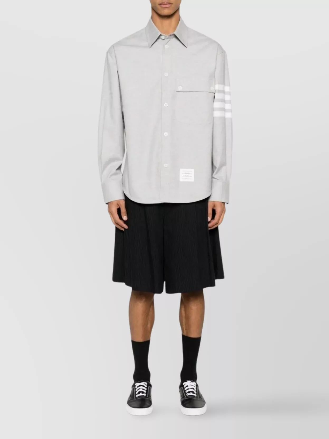 Thom Browne Oversized Cotton Shirt Contrast Stitching In White