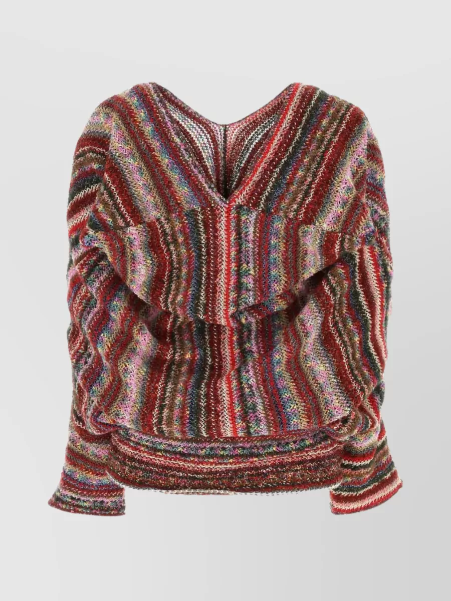 Shop Vitelli Oversized Striped V-neck Sweater In Burgundy