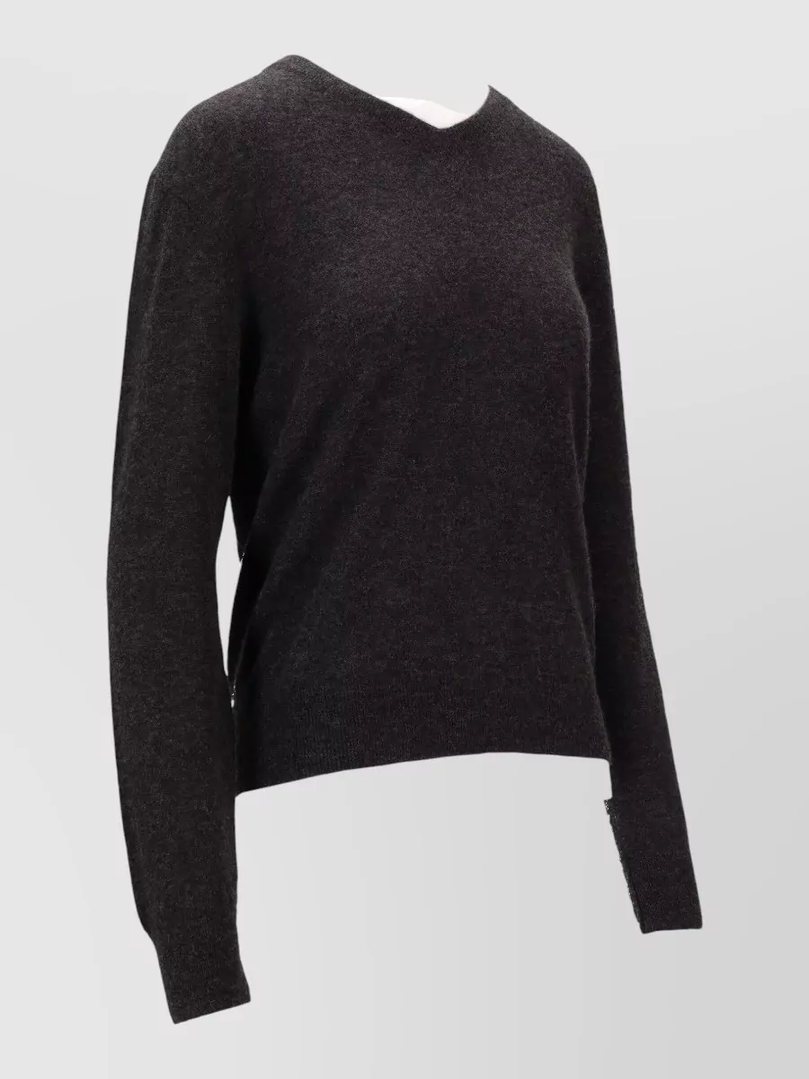 Saint Laurent Cashmere Silk V Neck Knit Sweater