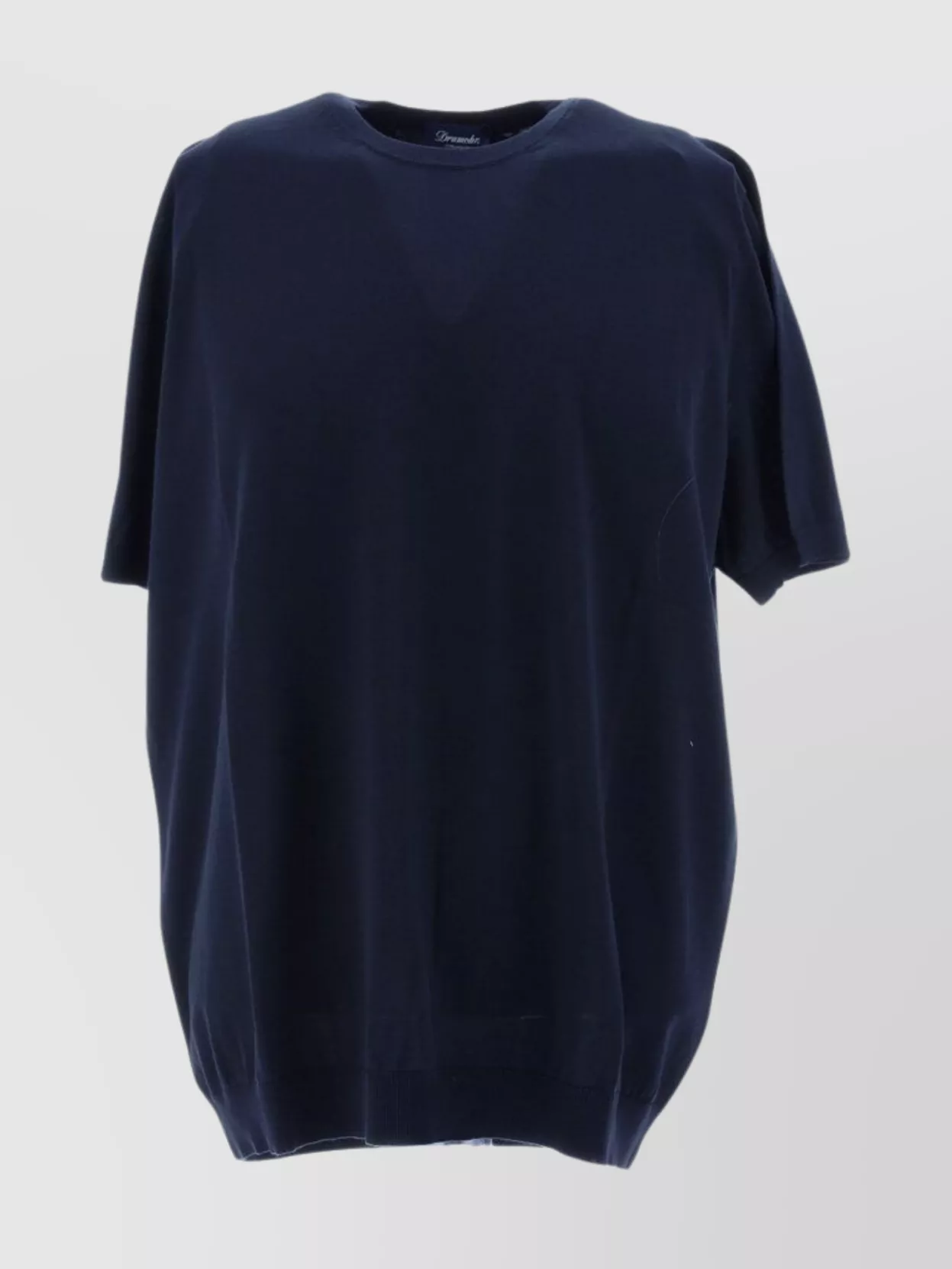 Drumohr Ribbed V-neck Short Sleeve T-shirt In Blue