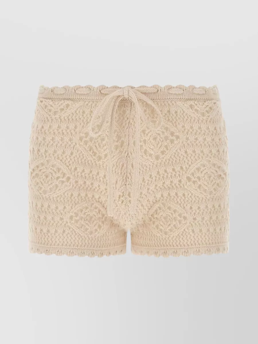 Shop Saint Laurent Knit Waistband Crochet Shorts In Cream